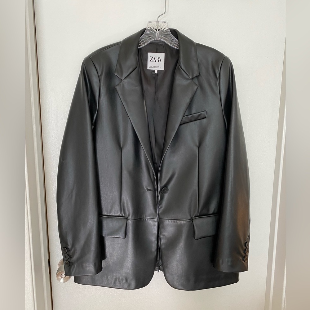 Zara Oversized Faux Leather Blazer Size M